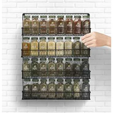 Sorbus Spice Rack Organizer [4 Tier] Country Rustic Chicken Herb Holder, Wall Mounted Storage Rack, Great for Storing Spices, Household Items and More (Black)