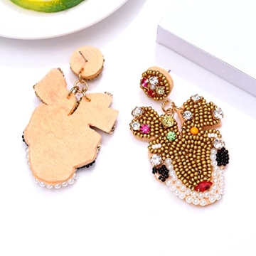 Christmas Eaarrings for Women Beaded Rhinestone Christmas Reindeer Earrings Xmas Statement Drop Dangle Earrings Christmas Holiday Party Decoration Gifts