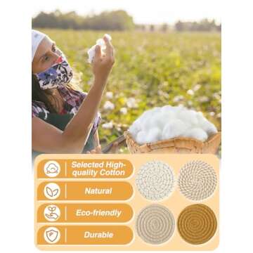 Handmade Woven Drink Coasters, 8 Pcs BOHO Coasters for Home Decor, Heat-resistant Farmhouse Cotton T...