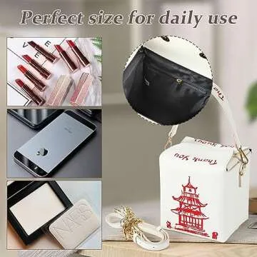 Chinese Takeout Box Bag Take Away Crossbody Fun Purse Totes Bags for Women Shoulder Bag (white)
