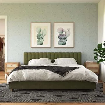 Novogratz Brittany Upholstered Bed - King Size - Elegant Green Design