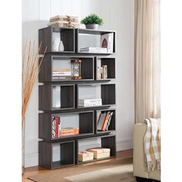 HOMES: Inside + Out Taylor Contemporary Vertical/Horizontal Display Shelf with Multi-Size Shelves, Distressed Gray