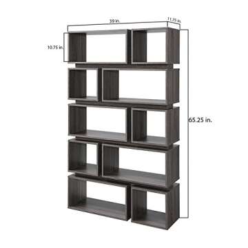 HOMES: Inside + Out Taylor Contemporary Vertical/Horizontal Display Shelf with Multi-Size Shelves, Distressed Gray