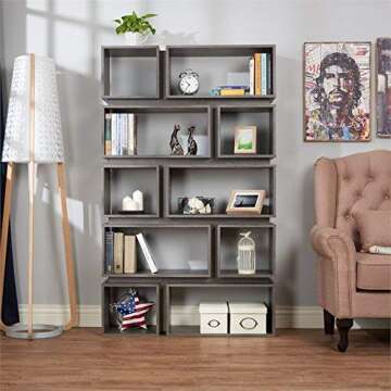 HOMES: Inside + Out Taylor Contemporary Vertical/Horizontal Display Shelf with Multi-Size Shelves, Distressed Gray