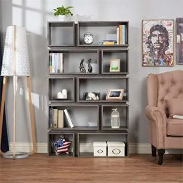 HOMES: Inside + Out Taylor Contemporary Vertical/Horizontal Display Shelf with Multi-Size Shelves, Distressed Gray