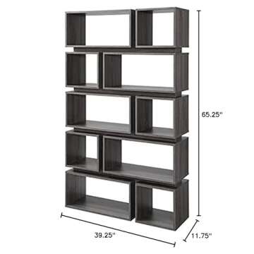 HOMES: Inside + Out Taylor Contemporary Vertical/Horizontal Display Shelf with Multi-Size Shelves, Distressed Gray