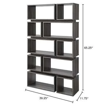 HOMES: Inside + Out Taylor Contemporary Vertical/Horizontal Display Shelf with Multi-Size Shelves, Distressed Gray