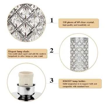 Seaside village Crystal Table Lamp Touch Control Dimmable Accent Desk Lamp Bedside Modern Table Light with Silver Lamp Shade Night Light Fixture for Living Room Bedroom Kitchen