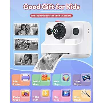 Dylanto Instant Print Camera for Kids,2.4 Inch Screen Kids Instant Cameras, Christmas Birthday Gifts...