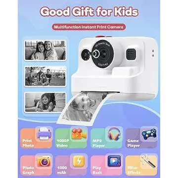 Dylanto Instant Print Camera for Kids,2.4 Inch Screen Kids Instant Cameras, Christmas Birthday Gifts...