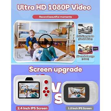 Dylanto Instant Print Camera for Kids,2.4 Inch Screen Kids Instant Cameras, Christmas Birthday Gifts for Girls Age 3-12, Portable Toddler Toy for 3 4 5 6 7 8 9 10 Year Old Girls Boys White