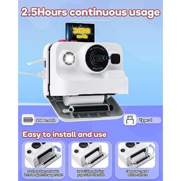 Dylanto Instant Print Camera for Kids,2.4 Inch Screen Kids Instant Cameras, Christmas Birthday Gifts for Girls Age 3-12, Portable Toddler Toy for 3 4 5 6 7 8 9 10 Year Old Girls Boys White