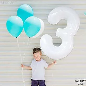 Large Number 3 Balloon White - 40 Inch Mylar Foil for Celebrations