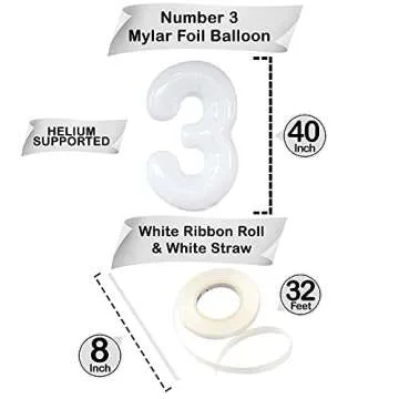 Large 40 Inch White Number 3 Balloon for All Occasions