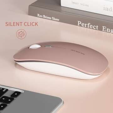 Uciefy Q5 Slim Rechargeable Wireless Mouse, 2.4G Portable Optical Silent Ultra Thin Wireless Computer Mouse with USB Receiver and Type C Adapter, Compatible with PC, Laptop, Desktop (Rose Gold)