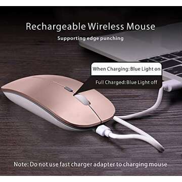 Uciefy Q5 Slim Rechargeable Wireless Mouse, 2.4G Portable Optical Silent Ultra Thin Wireless Computer Mouse with USB Receiver and Type C Adapter, Compatible with PC, Laptop, Desktop (Rose Gold)