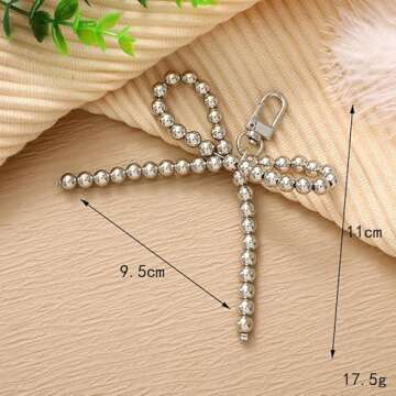 Silver Heart Pearl Bow Keychain Y2k Bowknot Keyring Sweet Bag Car Keys Charms Accessories for Women ...