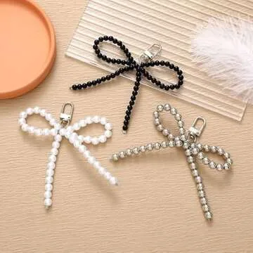 Silver Heart Pearl Bow Keychain Y2k Bowknot Keyring Sweet Bag Car Keys Charms Accessories for Women Girls-Silver