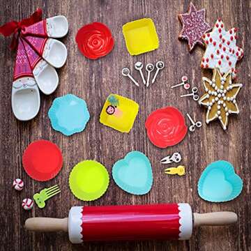 45 Pieces Silicone Cupcake Baking Cups Bento Box Accessories Muffin Cups Rubber Cupcake Liners Reusable Baking Cups and Kids Fruit Picks Animal Food Picks for Kids Lunch Supplies