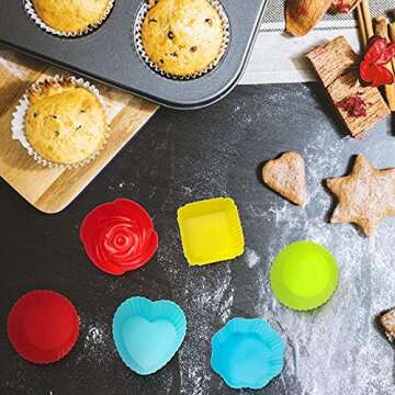 45 Pieces Silicone Cupcake Baking Cups Bento Box Accessories Muffin Cups Rubber Cupcake Liners Reusable Baking Cups and Kids Fruit Picks Animal Food Picks for Kids Lunch Supplies