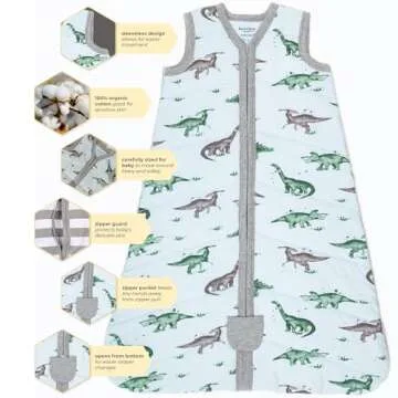 Burt's Bees Baby Baby Beekeeper Wearable Blanket, 100% Organic Cotton, Swaddle Transition Sleeping Bag, Quilted Herbivores, Large