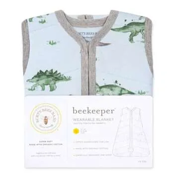 Burt's Bees Baby Baby Beekeeper Wearable Blanket, 100% Organic Cotton, Swaddle Transition Sleeping Bag, Quilted Herbivores, Large