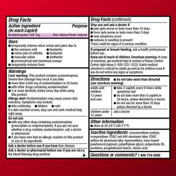 Amazon Basic Care Acetaminophen Caplets 500 mg for Pain Relief