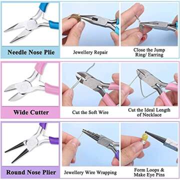 5 Packs Jewelry Pliers Set, Jewelry Making Tools with Needle Nose Pliers/Round Nose Pliers/Chain Nose Pliers/Bent Nose Pliers/Zipper Pliers, Jewelry Making Supplies Repair/Cut Kits for Crafting
