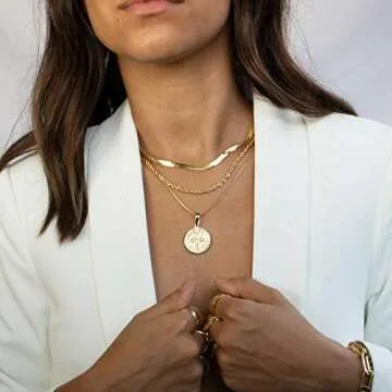 Herringbone Chain Necklace for Women 14k Gold Plated Flat Snake Chain Necklace 4MM Snake Bone Chain Choker Dainty Minimalist Chain for Lady 16 Inches