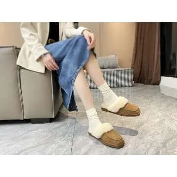 PEDOQU Womens Fluff Memory Foam Slippers Ladies Arch Support Warm Scuff Slippers Slip on Comfy Winter House Shoes with Non-Slip Indoor Outdoor Hard Sole