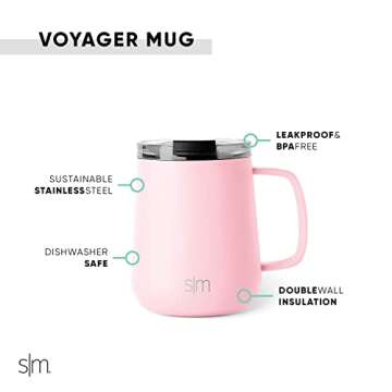 Simple Modern Travel Coffee Mug with Lid and Handle | Reusable Insulated Stainless Steel Coffee Tumb...