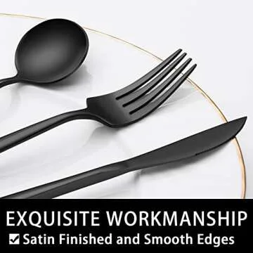 60-Piece Black Silverware Set, Flatware Set for 12, Food-Grade Stainless Steel Tableware Cutlery Set, Utensil Sets Kitchen Cutlery for Home Office Restaurant Hotel