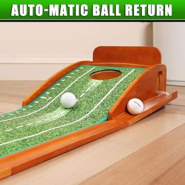 CHAMPKEY Premium Wooden Golf Putting Mat with 3 Golf Putting Gates - Realistic Putting Surface Simul...