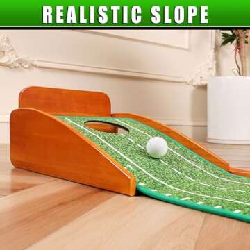 CHAMPKEY Premium Wooden Golf Putting Mat with 3 Golf Putting Gates - Realistic Putting Surface Simulates Real Golf Putting Green - Improve Putting Accuracy and Challenge