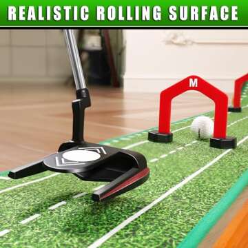 CHAMPKEY Premium Wooden Golf Putting Mat with 3 Golf Putting Gates - Realistic Putting Surface Simulates Real Golf Putting Green - Improve Putting Accuracy and Challenge
