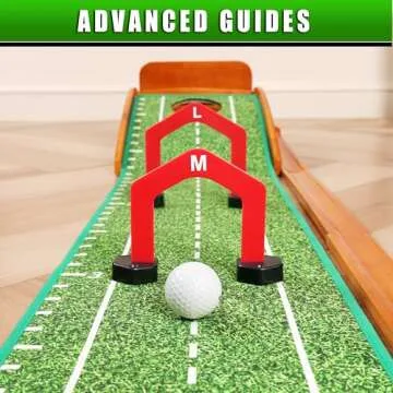 CHAMPKEY Premium Wooden Golf Putting Mat with 3 Golf Putting Gates - Realistic Putting Surface Simulates Real Golf Putting Green - Improve Putting Accuracy and Challenge