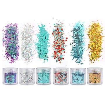 18 Boxes Holographic Cosmetic Festival Chunky Glitters Sequins, Nail Sequins Iridescent Flakes, Cosmetic Paillette Ultra-Thin Tips, for Body Face Hair Make Up Nail Art Mixed Color Glitter
