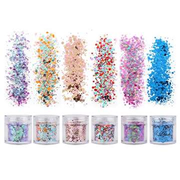 18 Boxes Holographic Cosmetic Festival Chunky Glitters Sequins, Nail Sequins Iridescent Flakes, Cosmetic Paillette Ultra-Thin Tips, for Body Face Hair Make Up Nail Art Mixed Color Glitter