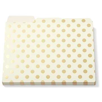 Kate Spade New York Organizer Thick File Folders Pack of 12 (6 Gold Stripe & 6 Gold Dot)