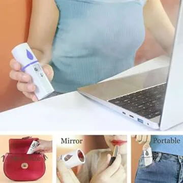 Nano Facial Mister Portable Mist Sprayer with Mirror Mini Cool Mist Spray for Skin Care & Facial Body Moisturized & Eyelash Extensions, USB Rechargeable (White)