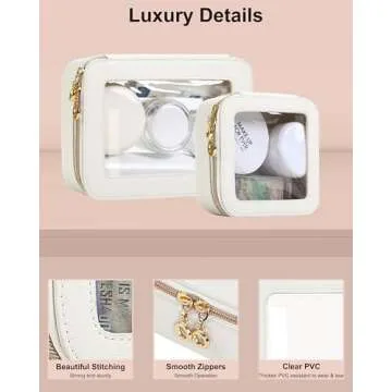 JRQCSJY Leather Clear Makeup Bags Set - Travel Clear Cosmetic Bag Case with Zipper, Transparent TSA Approved Toiletry Bags for Travel Essentials Car Accessories for Women (White, S+M)