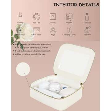 JRQCSJY Leather Clear Makeup Bags Set - Travel Clear Cosmetic Bag Case with Zipper, Transparent TSA Approved Toiletry Bags for Travel Essentials Car Accessories for Women (White, S+M)