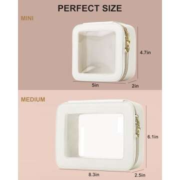 JRQCSJY Leather Clear Makeup Bags Set - Travel Clear Cosmetic Bag Case with Zipper, Transparent TSA Approved Toiletry Bags for Travel Essentials Car Accessories for Women (White, S+M)