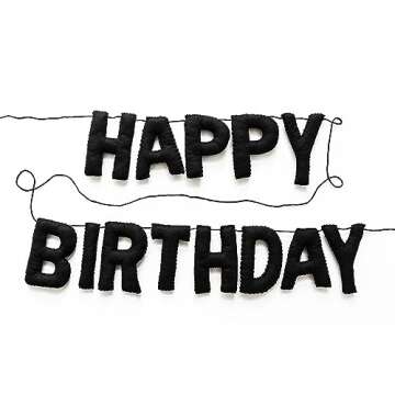 Happy Birthday Felt Fabric Banner | Black Birthday Garland | Reusable Birthday Decoration | Elegant ...