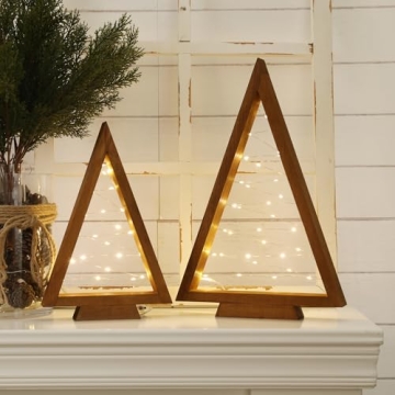 Light Up Wooden Christmas Tree - 2PCS Set