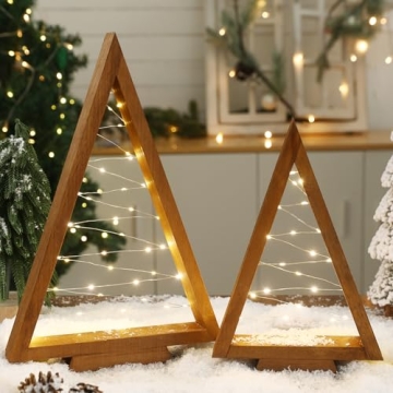 Light Up Wooden Christmas Tree - 2PCS Set