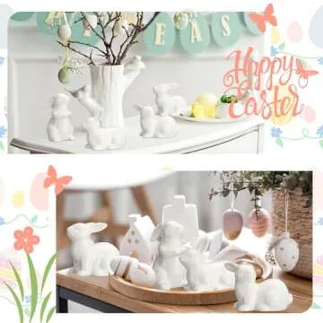 Nuenen 8 Pcs Mini White Ceramic Bird Decor Ceramic White Chubby Birds Small Animal 3.5 Inch Spring Easter Porcelain Modern Home Decor for Living Room, Bedroom, Cabinets, Office Desktop (Rabbit)