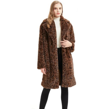 GRAN ORIENTE Winter Thickened Leopard Print Loose Long Coats For Women,Faux Mink Fur Fluffy Trench C...
