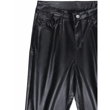 MYOURSA Faux Leather Pants for Women High Waist Straight Leg Soft Relaxed Fit Pu Leather Pants with Pockets, Black, Medium