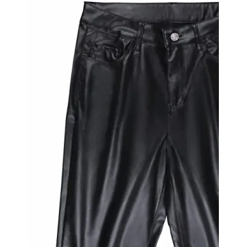 MYOURSA Faux Leather Pants for Women High Waist Straight Leg Soft Relaxed Fit Pu Leather Pants with Pockets, Black, Medium